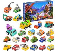 Christmas Calendar - 24 Days Advent Countdown for Boys | Pull Back Car Figure Toy Set with Small Vehicle Models, Festive Tabletop Ornament, Holiday Surprise Gift for Kid Children