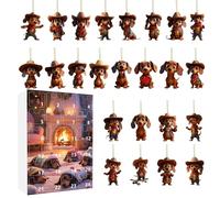 Christmas Calendar - 24 Days Dachshund Advent Set for Vacation, with 2D Acrylic Dog, Multipurpose Countdown Ornaments for Tree, Window, Wall, Door, Car, 2025 Edition, 26x18x3cm