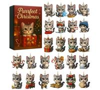 Christmas Calendar - 2D Acrylic Cat Advent - 24-Piece Christmas Animal Ornaments 2025 - for Classroom Holiday Party Mantel Garden Tree Winter Celebration