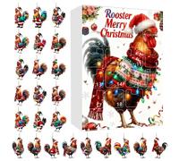 Christmas Calendar - 2D Acrylic Rooster Rustic Decoration,24 Grids Chicken Advent - for Tree New Year Collection Farm Home Party