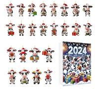 Christmas Calendar Advent Ornaments - 24 Days Countdown Calendar Christmas Cow Ornaments | 2D Acrylic Pendants for Activity Coordinators Home Holiday Organizers Family Bonding Community Members
