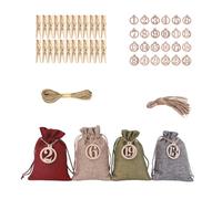 Christmas Calendar Bags | 24 Days Burlap Gift Bags - DIY Kit | 24 Burlap Drawstring with Number Stickers | Reusable Christmas Countdown Decoration for Family Kids