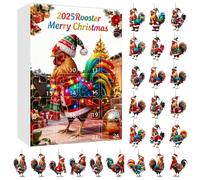 Christmas Calendar Countdown - 2D Acrylic Rooster Pendant, 24-Compartment Advent Ornament, Interactive Countdown Decoration for Tree Farm Home Party, Christmas Décor, 10.24x7.09x0.98 Inches