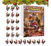 Christmas Calendar Countdown - 2D Acrylic Rooster Pendant, 24-Compartment Advent Ornament, Interactive Countdown Decoration for Tree Farm Home Party, Christmas Decoration, 10.24 x 7.09 x 0.98 inches