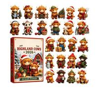 Christmas Calendar Countdown 2D Cute Acrylic 24 Box Pendants | Cow Christmas Countdown for Kids Boys Girls December Holiday Party 2026 New Year Family Friends Home Classroom Section B