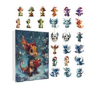 Christmas Calendar Countdown - Dragon Ornaments Decoration 24 Days - Collectible 2D Acrylic Holiday Advent Ornament for Teenagers Boys Indoor Home Festival Christmas Tree Decoration