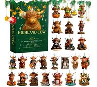 Christmas Calendar Cow Advent - 2D Acrylic Animal Charm Decor - 24 Days Countdown Calendar Cow Ornament Advent - for Living Room Family Adults Kids Vacation Holiday Party Favors