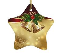 Christmas Camel In The Distance Double-Sided Printed Ceramic Star Christmas Ornament With Gold Hanging Cord-Festive Holiday Decoration For Home,Store, Christmas Tree
