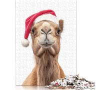 Christmas Camel with Santa Hat Puzzle Jigsaws 500 Pieces for Adults Wooden Puzzle Adult Jigsaw Puzzle Family Puzzle Game 500pcs (52x38cm)