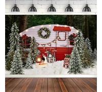 Christmas Camper Photography Backdrop Winter Snowy Pine Trees Background Merry Xmas Santa For Baby Shower Birthday Party Banner 300x200cm
