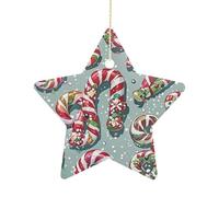 Christmas Candies Christmas Ornaments with Rope Creative Xmas Tree Hanging Decorations Personalized Star Ceramic Hanging Disc Ornaments for Home Holiday Party Supplies