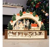 Christmas Candle Arch Decoration Wooden Reindeer Village Light Up Bridge Xmas