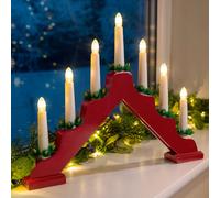 Christmas Candle Bridge Light 7 LED Battery Operated Wooden Decoration L37cm Christow Red One Size