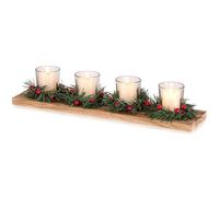 Christmas Candle Holder for Table Centrepiece Decoration: Romadedi 42cm Rustic Four Tealight Holders with Mini Christmas Wreaths Wooden Tray for Xmas Winter Dinner Home Decor Gift