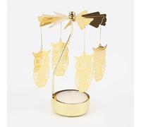 Christmas Candle Holder - Spinning Tealight Carousel with Angels & Reindeers, Metal Christmas Tree Candle Holder for Festive Table Decor(gold-owl)