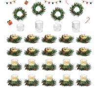 Christmas Candle Holders Table Decoration: Hewory 24pcs Christmas Table Centrepiece for Dining Room Party, Tealight Holders with Wreath Ring Red Berries Xmas Ornaments