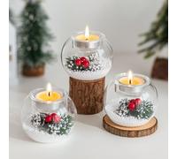 Christmas Candle Holders Table Decoration: Hewory 3 pcs Xmas Tealight Holders with Red Berry Pinecones Christmas Table Centrepiece for Dining Room Party Decorations