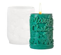 Christmas Candle Molds - 7.2 x 9.5 cm Embossed Snowman Design Multipurpose Silicone Mould for Soap Making Cylinder Shape Home Party Decoration Mould E