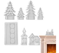 Christmas Candle Moulds, Christmas Tree Mould - Set of 7 Silicone Baking Moulds, Houses Christmas Tree Party Decorations, 3D Christmas Cookie Mould, Manufactura Tools