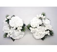 Christmas Candle Ring Rose Berry Pine White for 1" Dinner Candle - Set of 2
