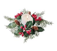 Christmas Candle Ring Wreath - Artificial Candle Wreath Small Candle Ring,Red Berry Table Centerpiece Greenery Pinecones Pillar Candle Holder for Living Room & Kitchen