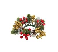 Christmas Candle Rings, 8.5CM Artificial Red Berries Pinecones Wreath Snowy Pine Needles Candle Holder for Christmas Table Party Decoration (Gold, One Size)