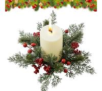 Christmas Candle Rings Artificial Red Berries Wreath Pine Needles Ring Berry And With Holders Table Centrepiece Decoration Set