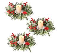 Christmas Candle Rings Christmas Tea Light Holder Votive Candle Holder for Table Decoration, Artificial Red Berries Wreath Snowy Pine Needles Candle Ring Wedding Centrepiece Front Door Table