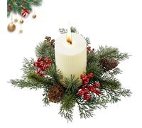 Christmas Candle Rings for Pillars - Table Decoration Christmas Wreath | Pillar Candle Holder Ring, Wreath Red Berries Table Centerpieces, Decorations