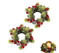 Christmas Candle Rings Wreaths Artificial Poinsettia Pinecone Candles Rings, Christmas Wreath Candle Rings Wreaths Mini Holder Table Centerpiece Wreaths, Mini Xmas Pillar Ring Holder for Decor，2PCS