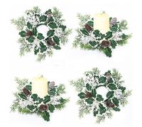 Christmas Candle Rings Wreaths Artificial Red Berry Pinecones Candle Ring Christmas Kitchen Cabinet Wreaths Christmas Table Centerpiece Decor Rings Garlands for Pillars Christmas Window(White 4PCS)