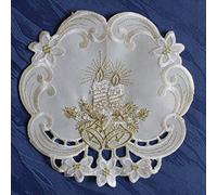 Christmas Candles Christmas Table Runner - Table Doilies Tablecloth, Designs: Embroidery Christmas Decoration, Cream/Gold Sizes, 20cm Rund