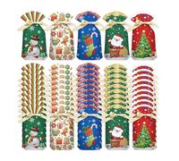 Christmas Candy Bag - 50 Pieces Reusable Festive Drawstring Closure | Party Gift Bags | for Festive Snack, Popcorn, Halloween, Birthday, Party, Holiday, Classroom,
