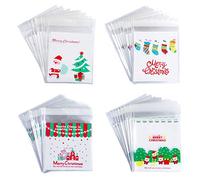 Christmas Candy Bags 400pcs Cake Biscuit Cookie Sweet Bag Self Adhesive Cellophane Transparent Plastic Material Xmas Gift Package for Candy Bar Wedding Anniversary Merry Christmas Party (Stocking)