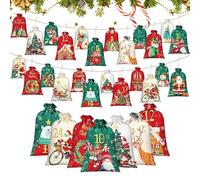 Christmas Candy Bags - Holiday Treats Countdown with 24 Numbered Pockets Reusable Fabric Candy Bag for Party, Birthday, Kids, Wedding, Holiday