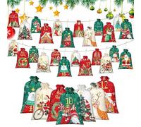 Christmas Candy Bags, with 24 Numbered Pockets | Reusable Fabric Candy Bags - for Weddings, Parties, Holidays, Trees, Children, Birthday, Neon