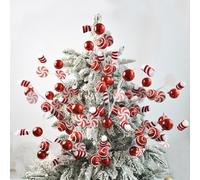 Christmas Candy Bar Ball Decorative, Picks Set Of 6 56Cm Holiday Tree Ornaments, Red White Plastic Fabric Festive Decor