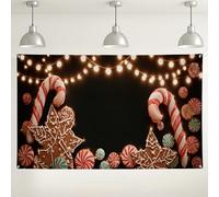 Christmas Candy Cane and Gingerbread Wall Backdrop, Festive Sweet Treats Party Decorations, Holiday Indoor/Outdoor Photo Background for Winter Celebrations 71x43 Inch