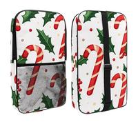 Christmas Candy Cane and Holly Pattern Pickleball Paddle Cover with Mesh Pocket for Accessories, Fits 2 Paddles and 4balls