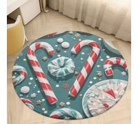 Christmas Candy Cane Area Rug Washable Circle Carpet Non-Slip Round Floor Rug Small Low Pile Waterproof Print Door Mat Pad Decor for Bedroom Living Room Bathroom Kitchen 80 * 80cm