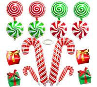Christmas Candy Cane Balloons Set 16PCS Candy Cane Swirl Foil Balloons Inflatable Foil Balloon for Christmas New Year Birthday Wedding Candies Theme Party Decorations