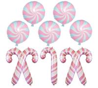 Christmas Candy Cane Foil Balloons, Sweet Light Baby Pink Round Mylar Balloons, Pastel Pale Pink Xmas Lollipop Decor for Girls Candies Candyland Birthday Party Decorations