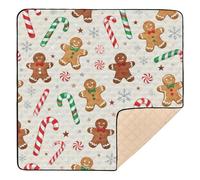 Christmas Candy Cane Gingerbread Man Seamless Pattern Cute Foldable Baby Playmat for Indoor Outdoor Washable Baby Kick Crawling Mat for Baby Toddler Infant, 50'' x 50''
