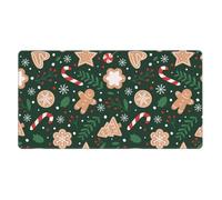 Christmas Candy Cane Gingerbread On Green Background,Mouse Pad Large Desk Pad Computer Keyboard Mouse Mat with Non Slip Rubber Base 40 x 70 cm