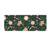 Christmas Candy Cane Gingerbread On Green Background,Mouse Pad Large Desk Pad Computer Keyboard Mouse Mat With Non Slip Rubber Base 30 x 80 cm
