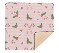 Christmas Candy Cane Holly Berries Soft Thick Baby Activity Play Mat for Floor One-Piecing Activity Gym Mat for Babies Infants Toddlers, 50'' x 50''