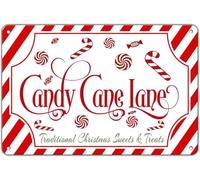 Christmas Candy Cane Lane Metal Tin Sign Traditional Christmas Sweets and Treats Winter Sign for Home Living Room Outdoor or Indoor Wall Decor Gift Christmas Candy Cane Lollipop Tin Sign 8 * 12 in