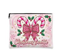 Christmas Candy Cane Leopard Bow Canes Makeup Bag 7x9 Inch | Leopard Print Bow, Makeup Zipper Pouch, Holly Leaves, Winter Aesthetic, Seasonal Makeup Organizer, Travel Toiletry Bag