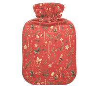 Christmas Candy Cane Mistletoe Pattern Hot Bottle Water Bag with Soft Cover, 1L Hot Water Bags for Hot and Cold Therapies