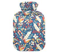 Christmas Candy Cane Mistletoe Pattern Hot Water Bottles with Soft Cover, 1L Hot Water Bags for Pain Relief